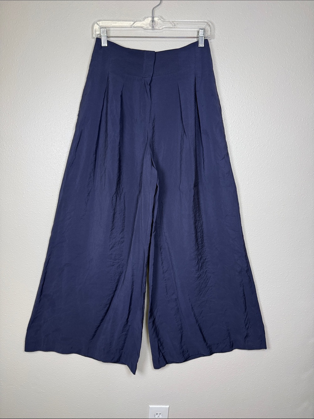 NWT By Anthropologie High Rise Pleated Wide Leg Trouser Pant 2 Navy Modal Work